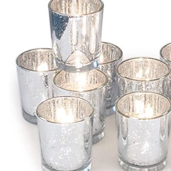 Silver Mercury Glass Candle Holder's Box of 12 - Picture 1 of 7